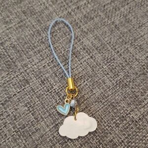 Charming Cloud and Heart Phone Charm Keychain with Gold Accents